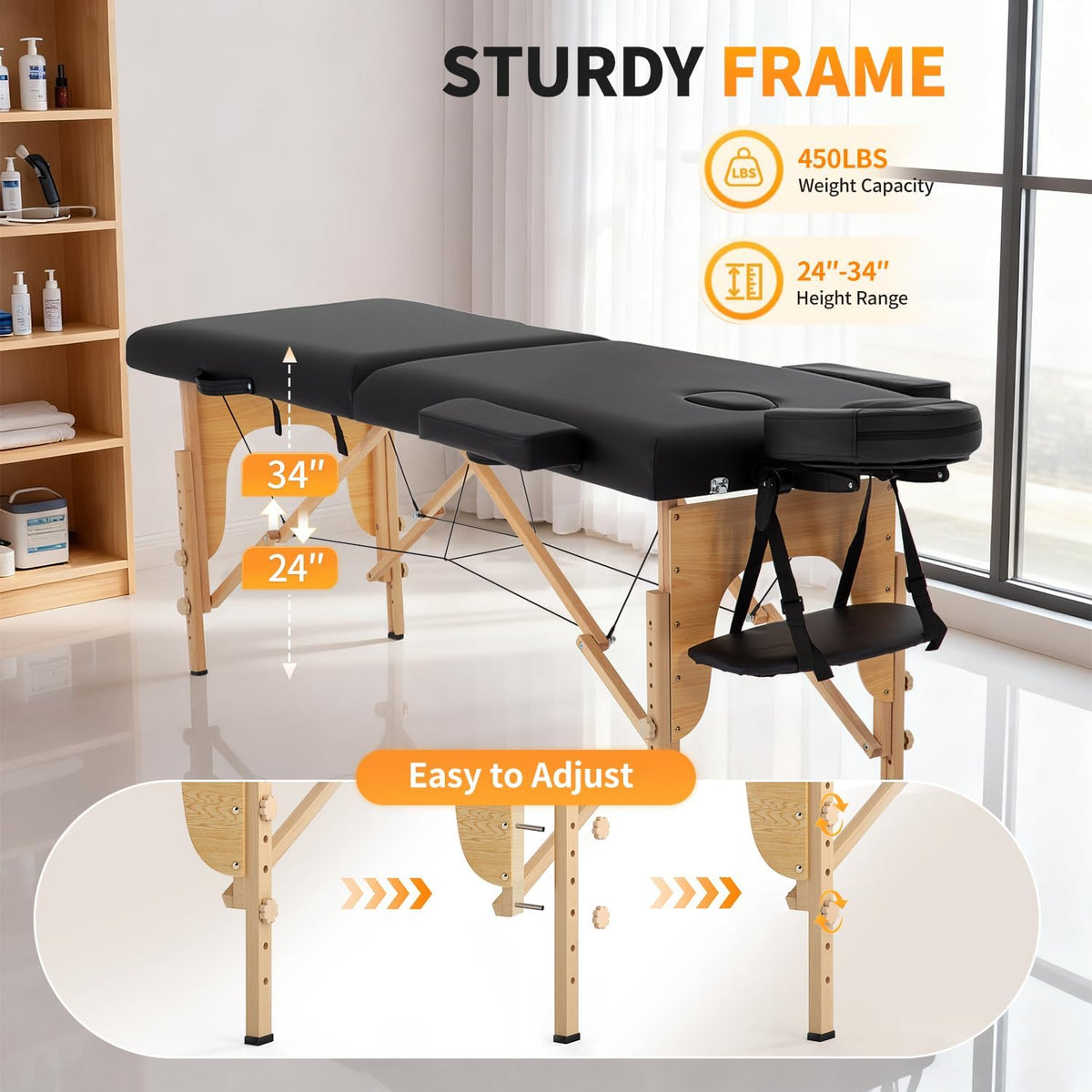 BestMassage Massage Bed Portable Folding Massage Table 24" Wide,Black