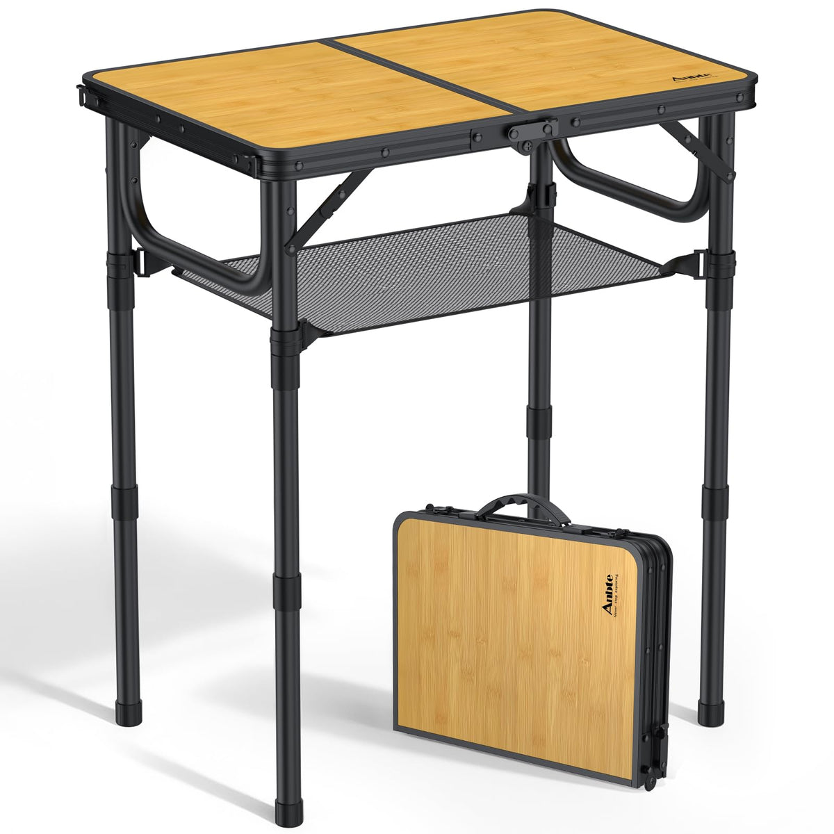 Anbte Folding Camping Table, 24"X 16" Adjustable Height Small Folding Table