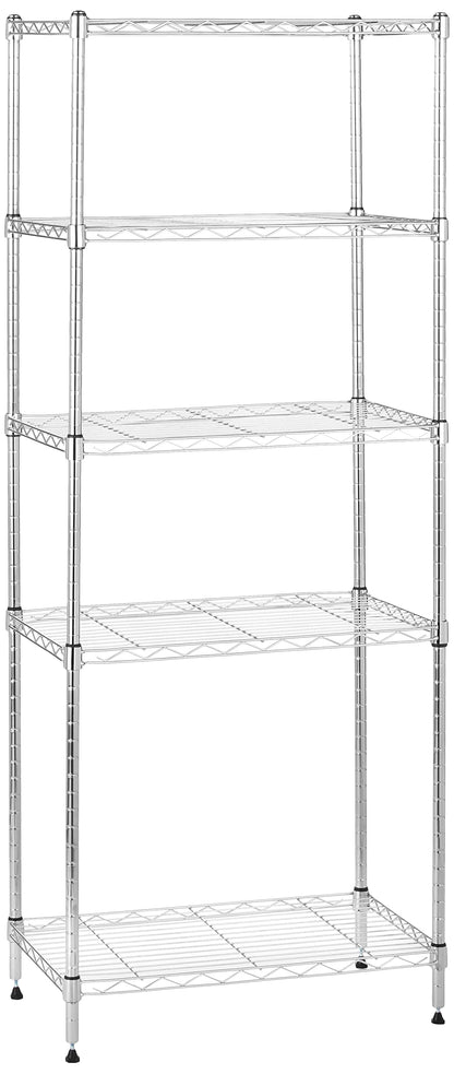Amazon Basics 4-Shelf Adjustable Heavy Duty Storage Shelving Unit with Wheels, No-Tool Easy Assembly, Garage Shelving, Metal Wire Rack with Casters and Leveling Feet, 36" x 14" x 57.8", Chrome