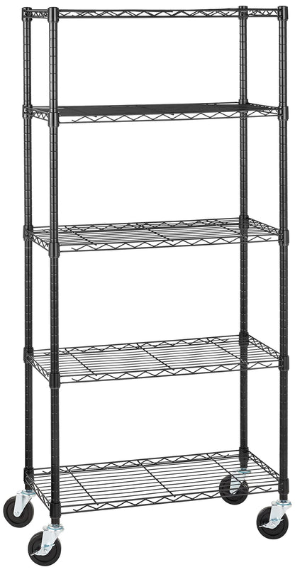 Amazon Basics 4-Shelf Adjustable Heavy Duty Storage Shelving Unit with Wheels, No-Tool Easy Assembly, Garage Shelving, Metal Wire Rack with Casters and Leveling Feet, 36" x 14" x 57.8", Chrome