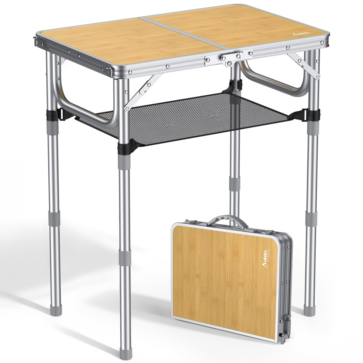Anbte Folding Camping Table, 24"X 16" Adjustable Height Small Folding Table