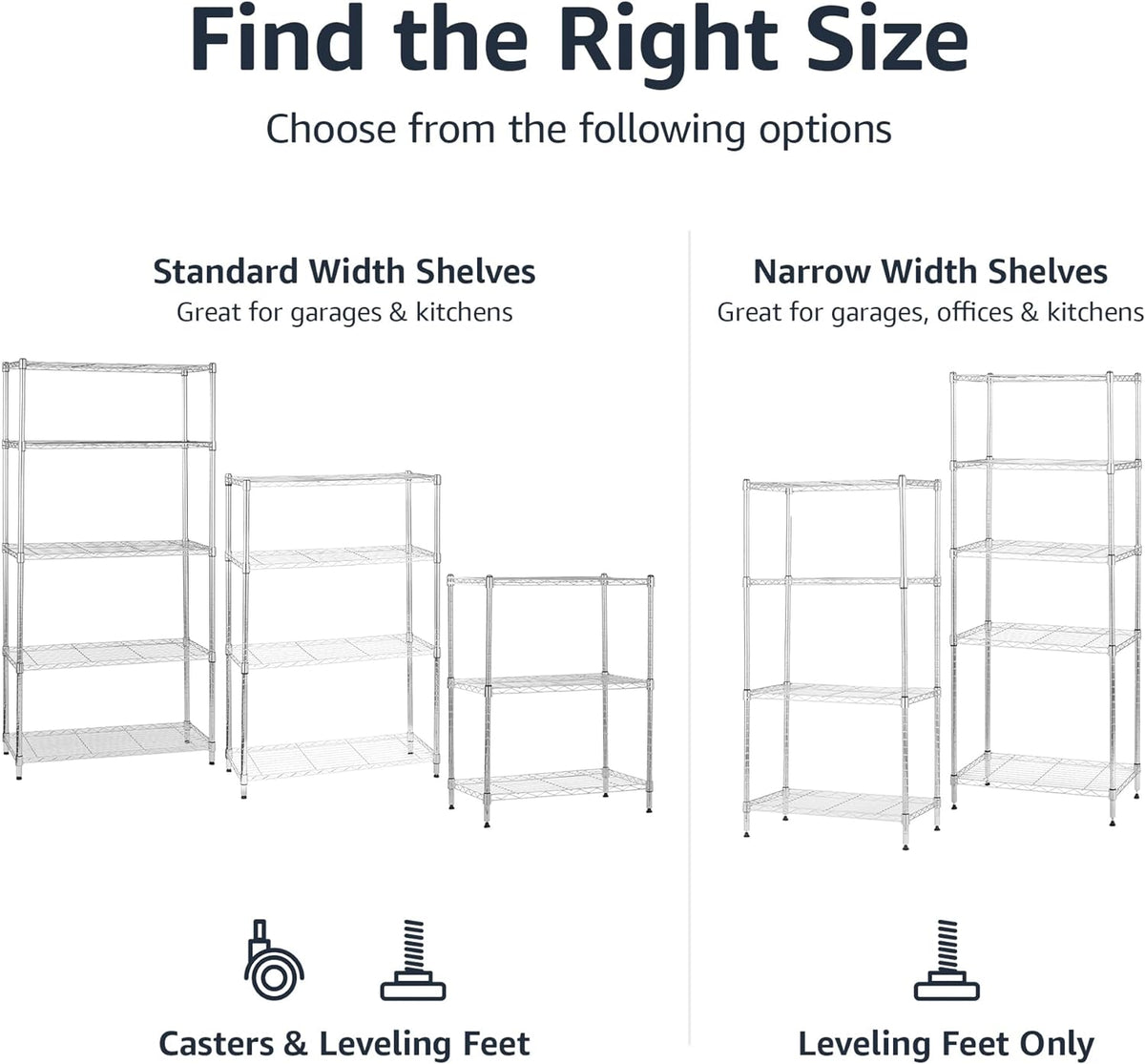 Amazon Basics 4-Shelf Adjustable Heavy Duty Storage Shelving Unit with Wheels, No-Tool Easy Assembly, Garage Shelving, Metal Wire Rack with Casters and Leveling Feet, 36" x 14" x 57.8", Chrome