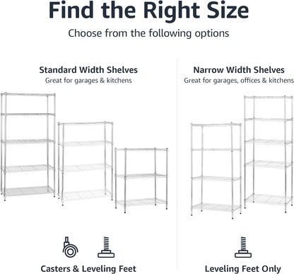 Amazon Basics 4-Shelf Adjustable Heavy Duty Storage Shelving Unit with Wheels, No-Tool Easy Assembly, Garage Shelving, Metal Wire Rack with Casters and Leveling Feet, 36" x 14" x 57.8", Chrome
