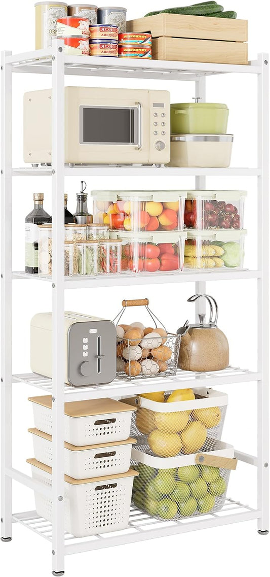 Storage Shelves, 5-Tier Metal Shelving Unit with 120 lbs Per Shelf, Leveling Feet, Storage Rack for Garage, Kitchen, Pantry, Closet, 24" x 12.2" x 61.1", White