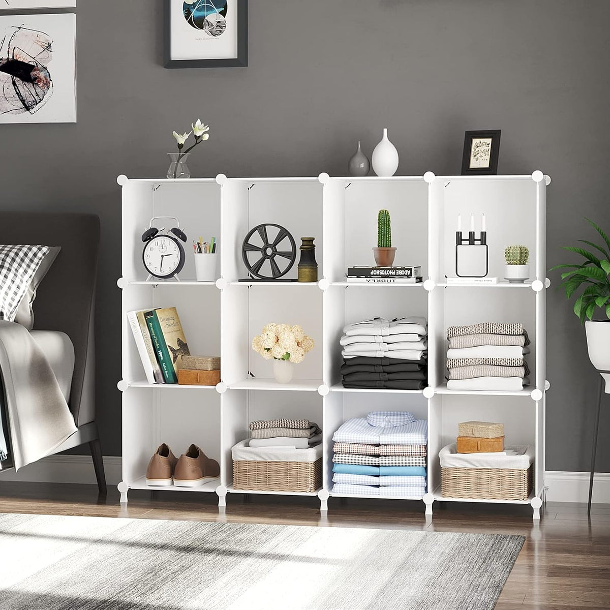 AWTATOS 12 Cube Storage Organizer, Closet Organizer Storage Shelves, White