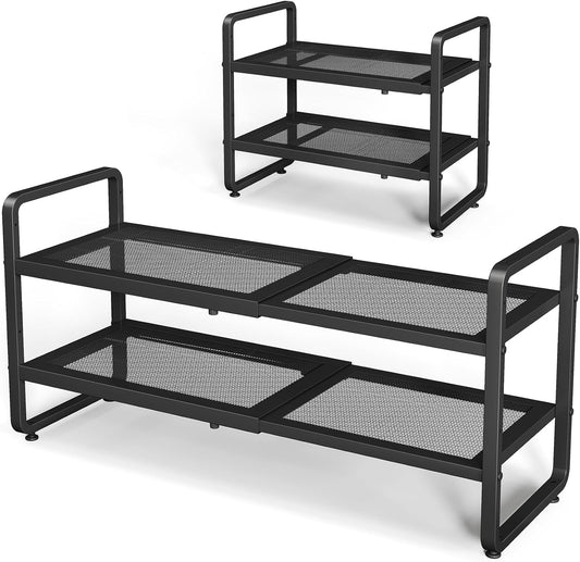 Expandable Metal Shoe Rack for Closet, Entryway & Garage, 2-Tier, Black