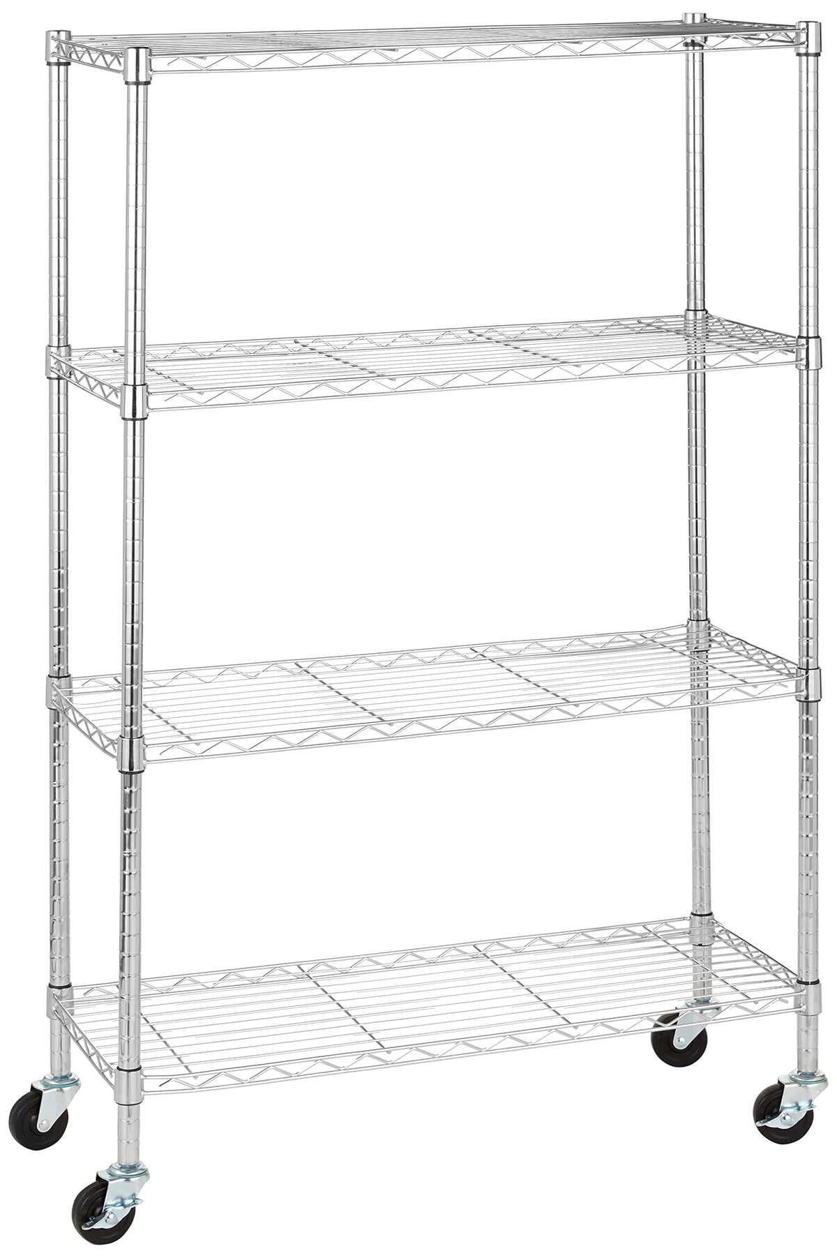 Amazon Basics 4-Shelf Adjustable Heavy Duty Storage Shelving Unit with Wheels, No-Tool Easy Assembly, Garage Shelving, Metal Wire Rack with Casters and Leveling Feet, 36" x 14" x 57.8", Chrome
