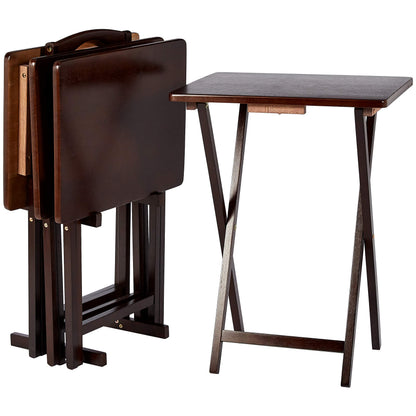 Amazon Basics Portable Foldable TV Tray Table with Storage Rack, Space-Saving Design, Sturdy Wood, 14.6" L x 19" W x 26" H, Espresso, 4-Pack