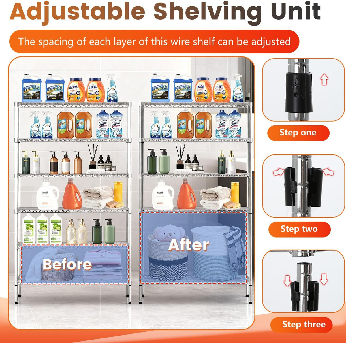 BestOffice | 6-Tier Wire Shelf with Wheels | 45" x 18" x 82" | Chrome