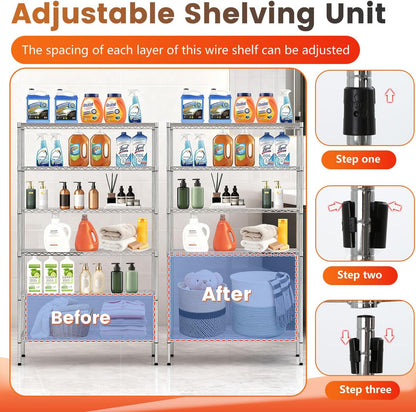 BestOffice | 6-Tier Wire Shelf with Wheels | 45" x 18" x 82" | Chrome