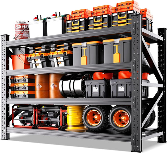 5000LBS Heavy Duty Storage Shelves, 4 Tier Garage Shelving Metal Shelving Unit,Adjustable Heavy Duty Shelving for Garage, Basement, Warehouse, Storage Room,