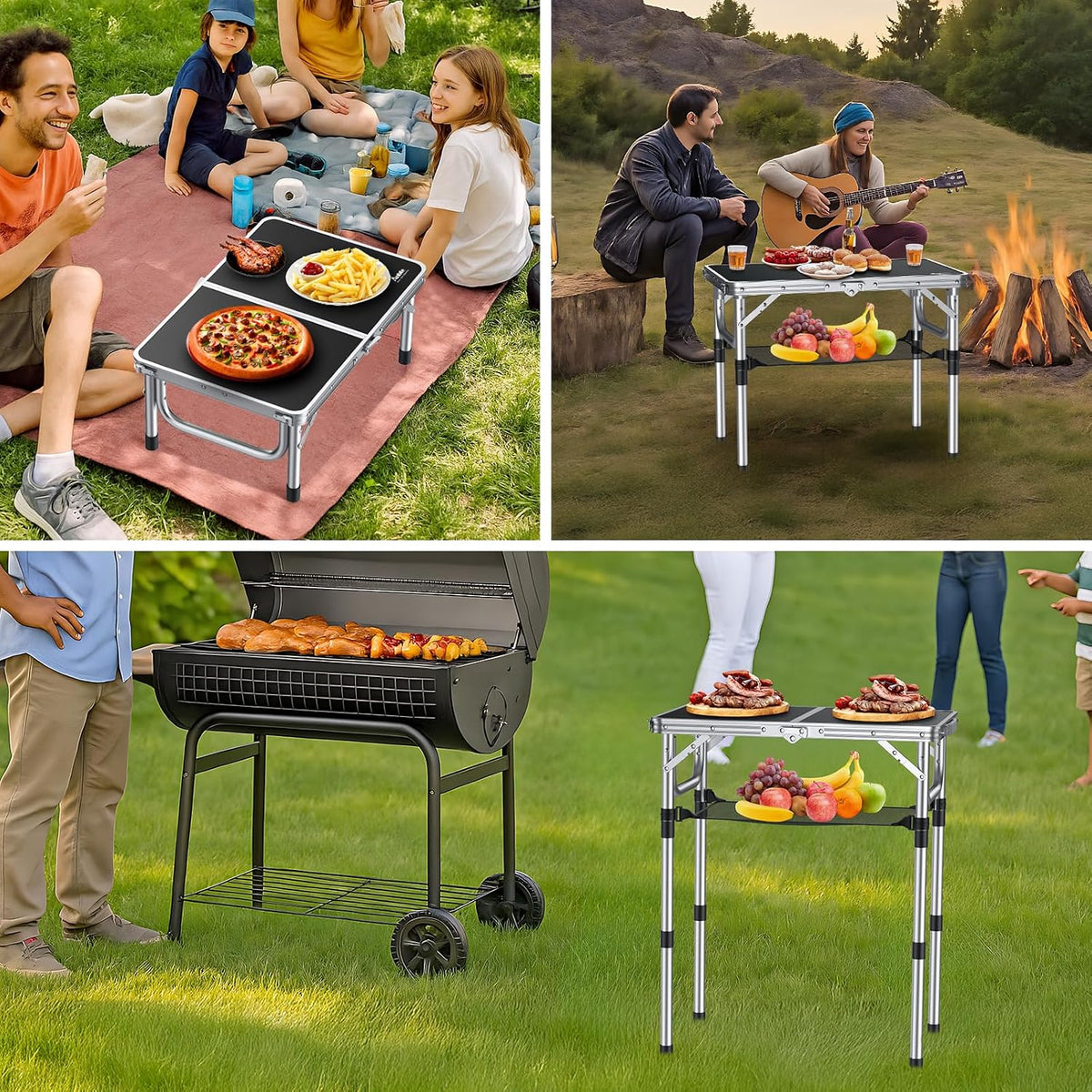 Anbte Folding Camping Table, 24"X 16" Adjustable Height Small Folding Table
