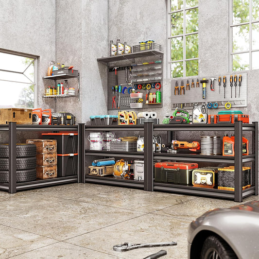 3-Tier Garage Shelving Heavy Duty,48”W x 18”D x 39”H Metal Shelving Unit，1620 lbs Weight Capacity Adjustable Storage Shelves for Retiple Tanks, Pantry, Garage，Black