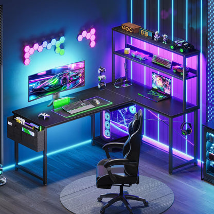 AODK L Shaped Desk Gaming Desk with LED Light & Power Outlet