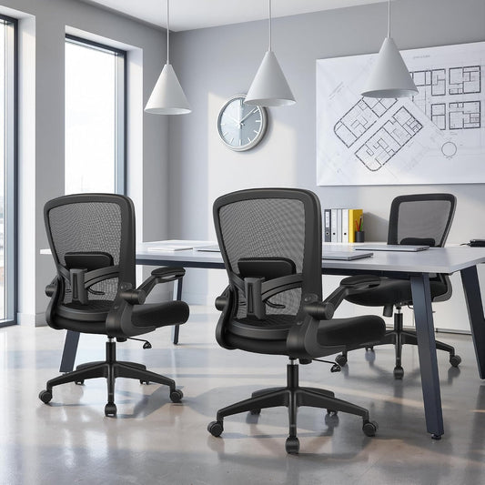 FelixKing Office Chair, Ergonomic Desk Chair Breathable Mesh Chairs Adjustable High Back Lumbar Support Flip-up Armrests, Executive Rolling Swivel Comfy Computer Chairs Home Office Black
