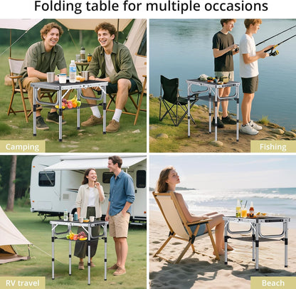 Anbte Folding Camping Table, 24"X 16" Adjustable Height Small Folding Table
