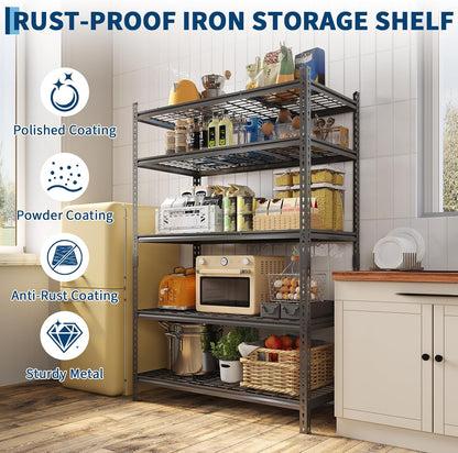 5 Tier Metal Shelving, 48"W x 24"D x 72"H, Heavy Duty Garage Storage Rack