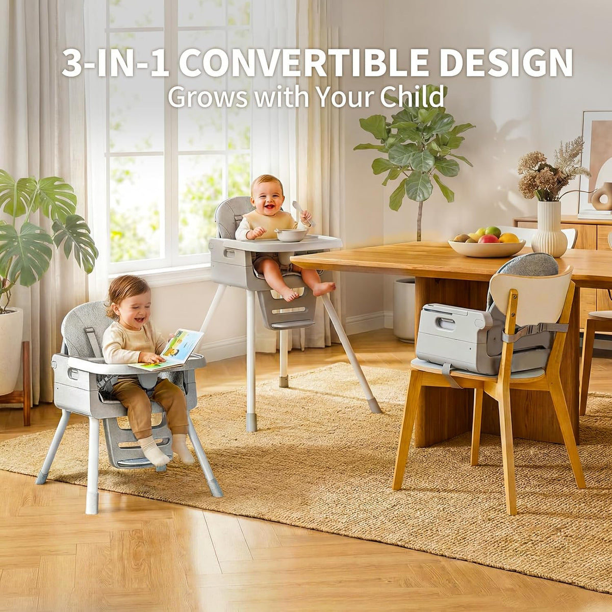 3-in-1 High Chair for Babies and Toddlers, Infant to Toddler Seating&Dining