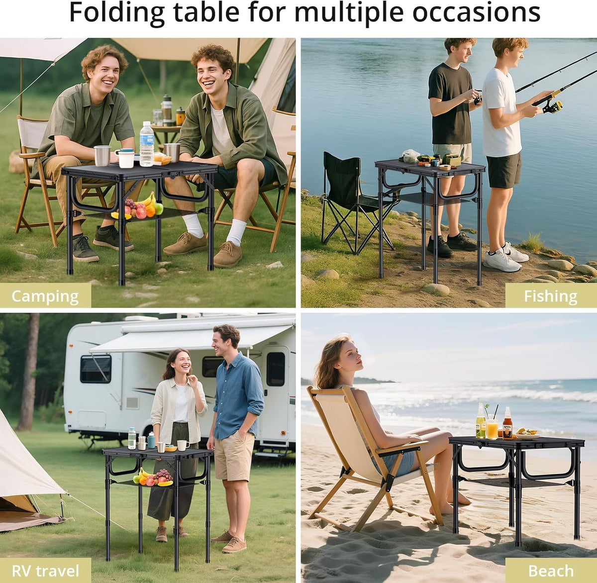Anbte Folding Camping Table, 24"X 16" Adjustable Height Small Folding Table