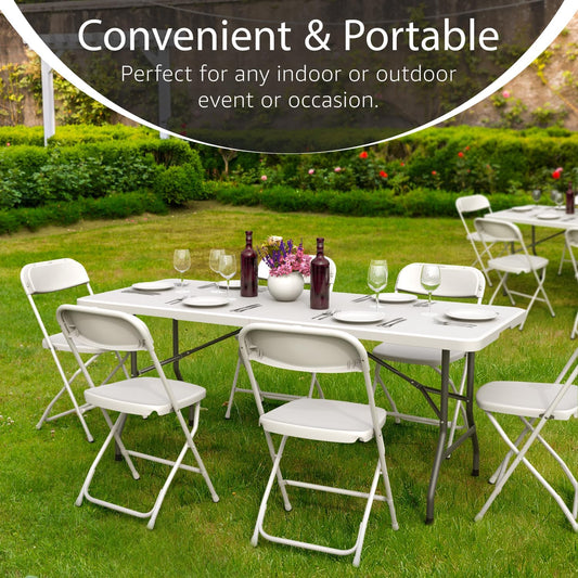 2 Pack of 6 Feet Foldable Table with Built in Handle & Steel Legs | 6FT Heavy Duty Folding Portable | Perfect for Party, Dining, Wedding, Events, Picnic Indoor, Outdoor Camping Folding - 6 Foot