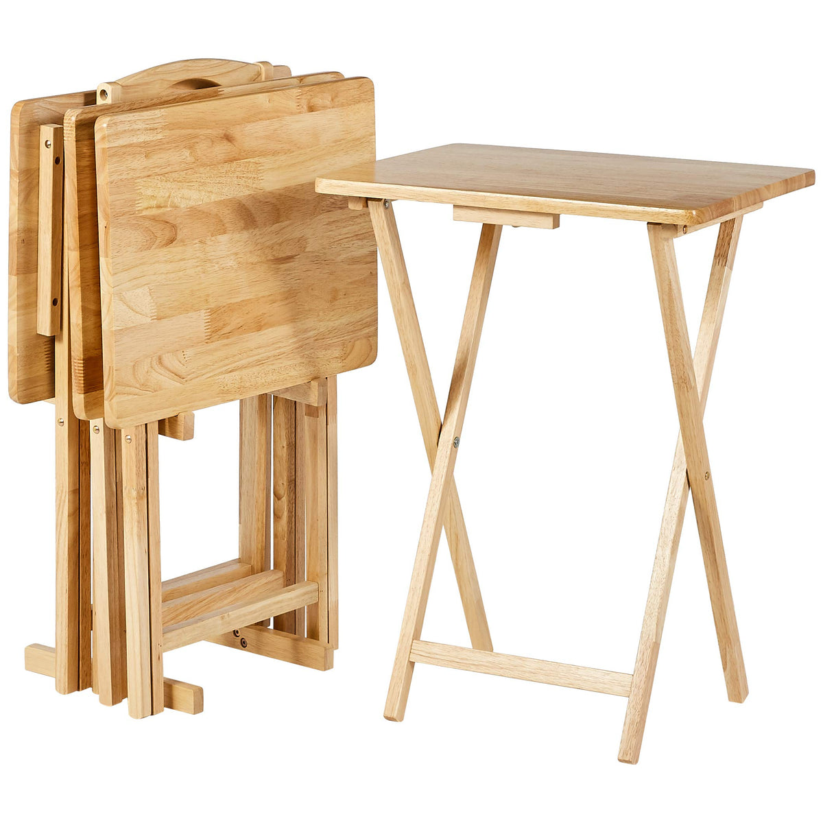 Amazon Basics Portable Foldable TV Tray Table with Storage Rack, Space-Saving Design, Sturdy Wood, 14.6" L x 19" W x 26" H, Espresso, 4-Pack