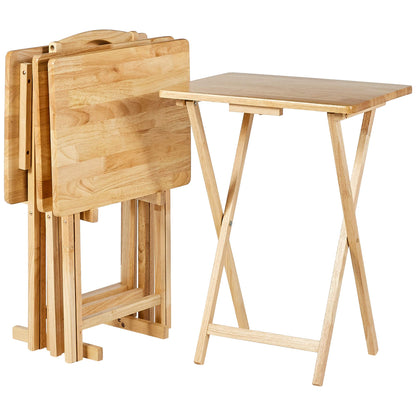 Amazon Basics Portable Foldable TV Tray Table with Storage Rack, Space-Saving Design, Sturdy Wood, 14.6" L x 19" W x 26" H, Espresso, 4-Pack