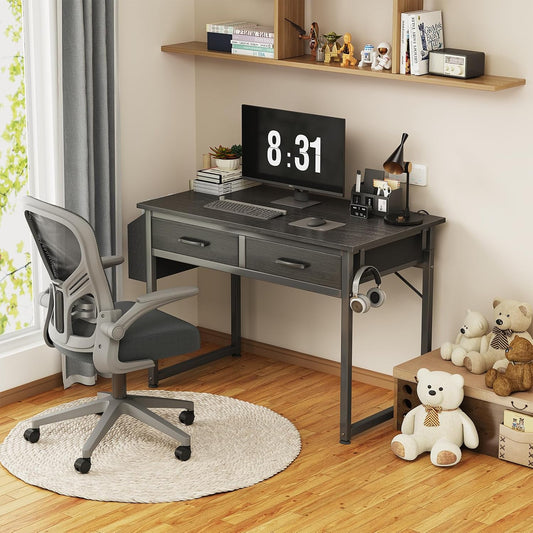 DLisiting 32 Inch Small Desk with Drawers, Black