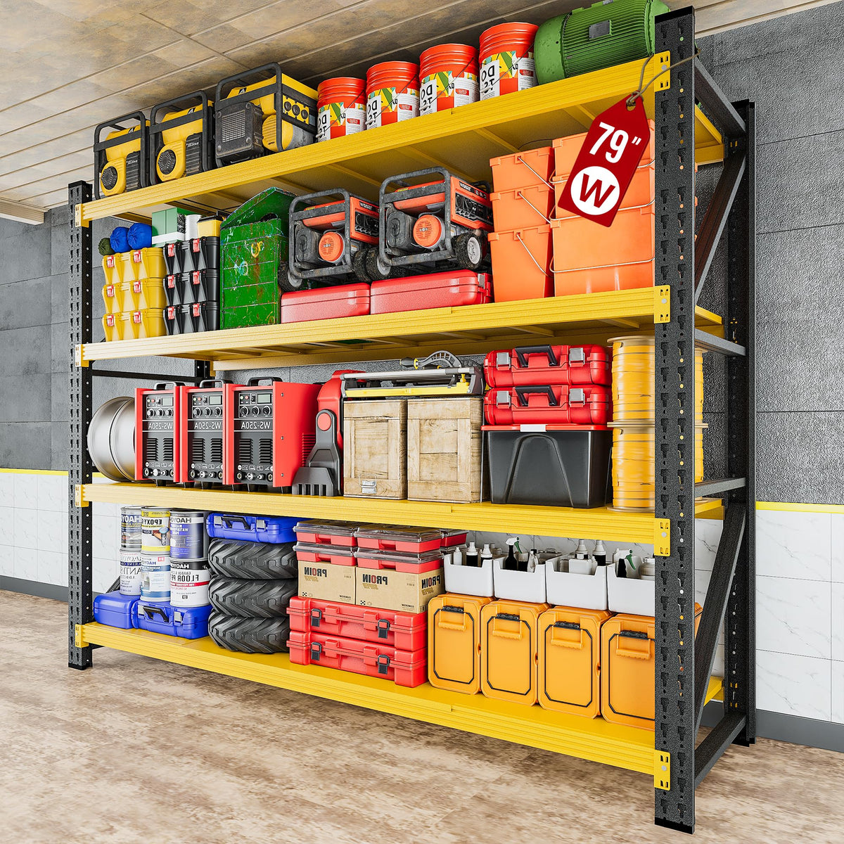71.3" Wide Heavy Duty Garage Shelving Units,5000LBS Deep Storage Shelves,Black Metal Garage Shelves,Steel Shelf,Large Storage Rack,Industrial Shelving for Shop,Warehouse,Basement,71.3"W x 24"D x 70"H