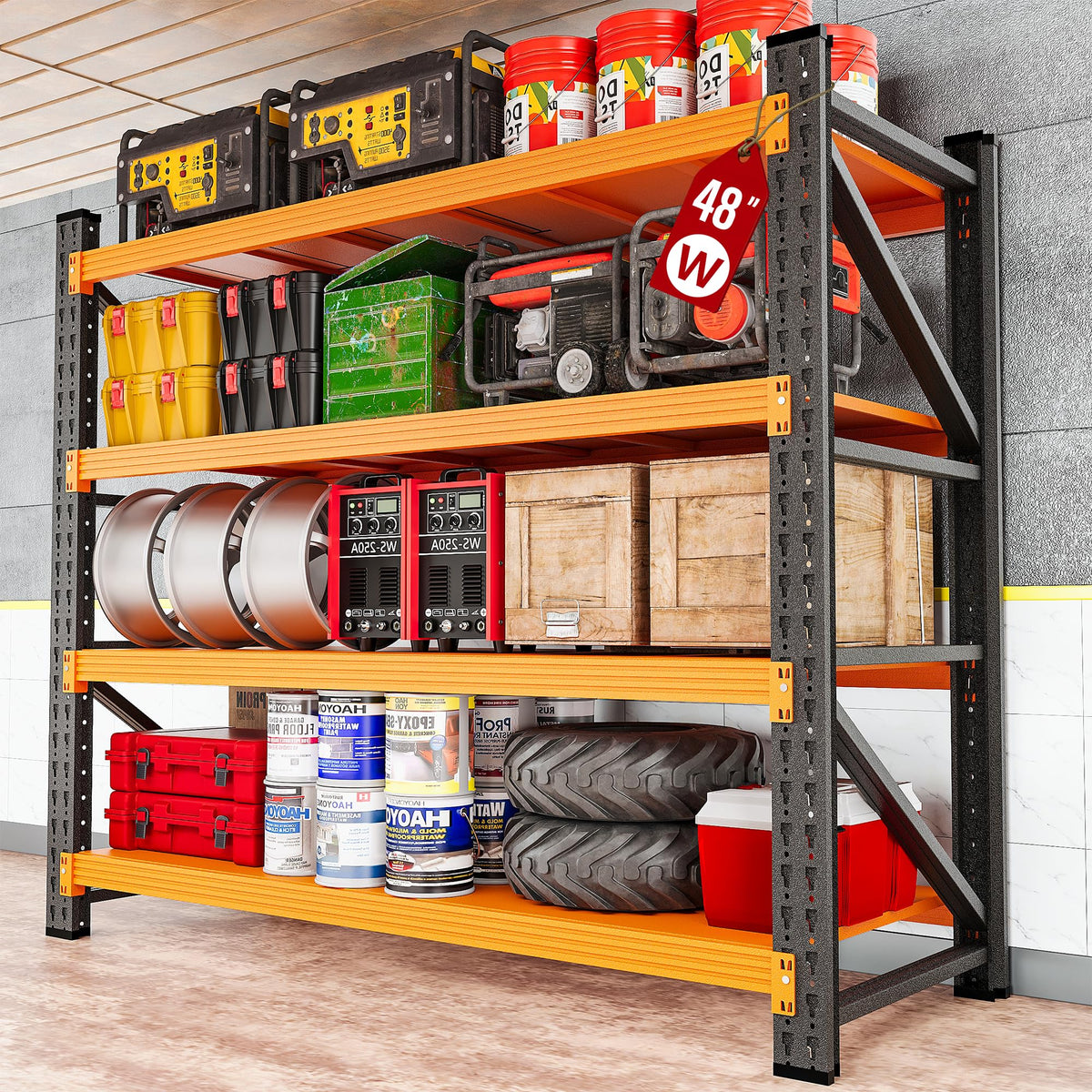 71.3" Wide Heavy Duty Garage Shelving Units,5000LBS Deep Storage Shelves,Black Metal Garage Shelves,Steel Shelf,Large Storage Rack,Industrial Shelving for Shop,Warehouse,Basement,71.3"W x 24"D x 70"H