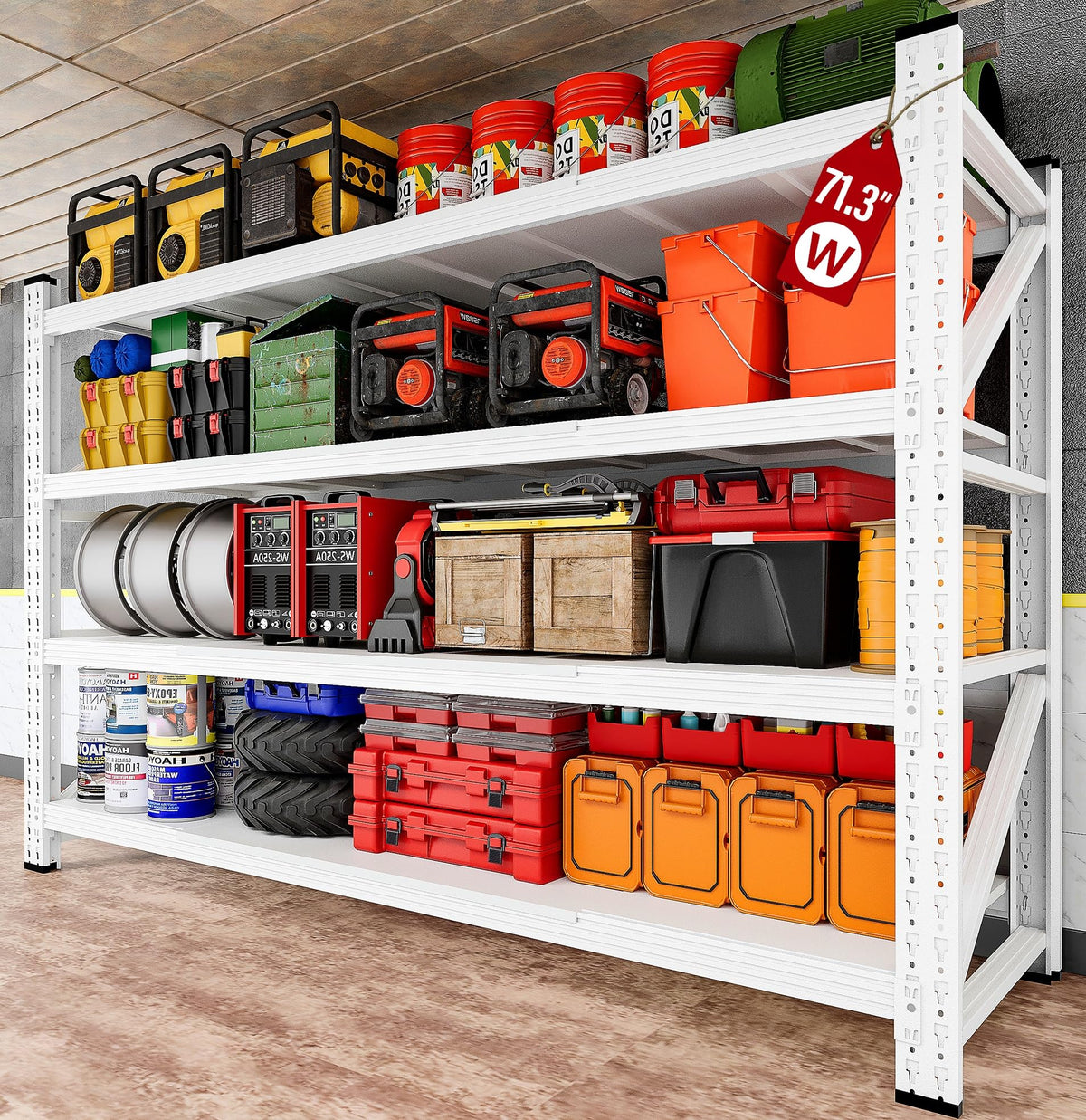71.3" Wide Heavy Duty Garage Shelving Units,5000LBS Deep Storage Shelves,Black Metal Garage Shelves,Steel Shelf,Large Storage Rack,Industrial Shelving for Shop,Warehouse,Basement,71.3"W x 24"D x 70"H