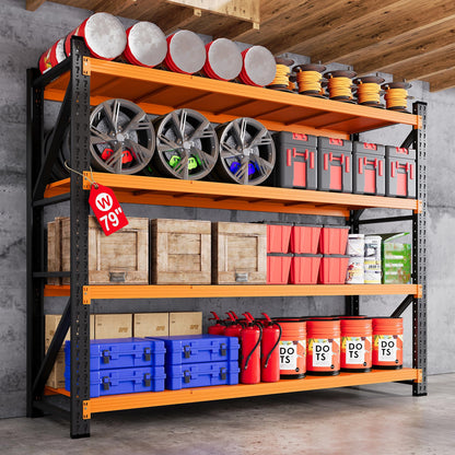 71.3” Wide Heavy Duty Metal Garage Shelving, Adjustable Storage Shelf