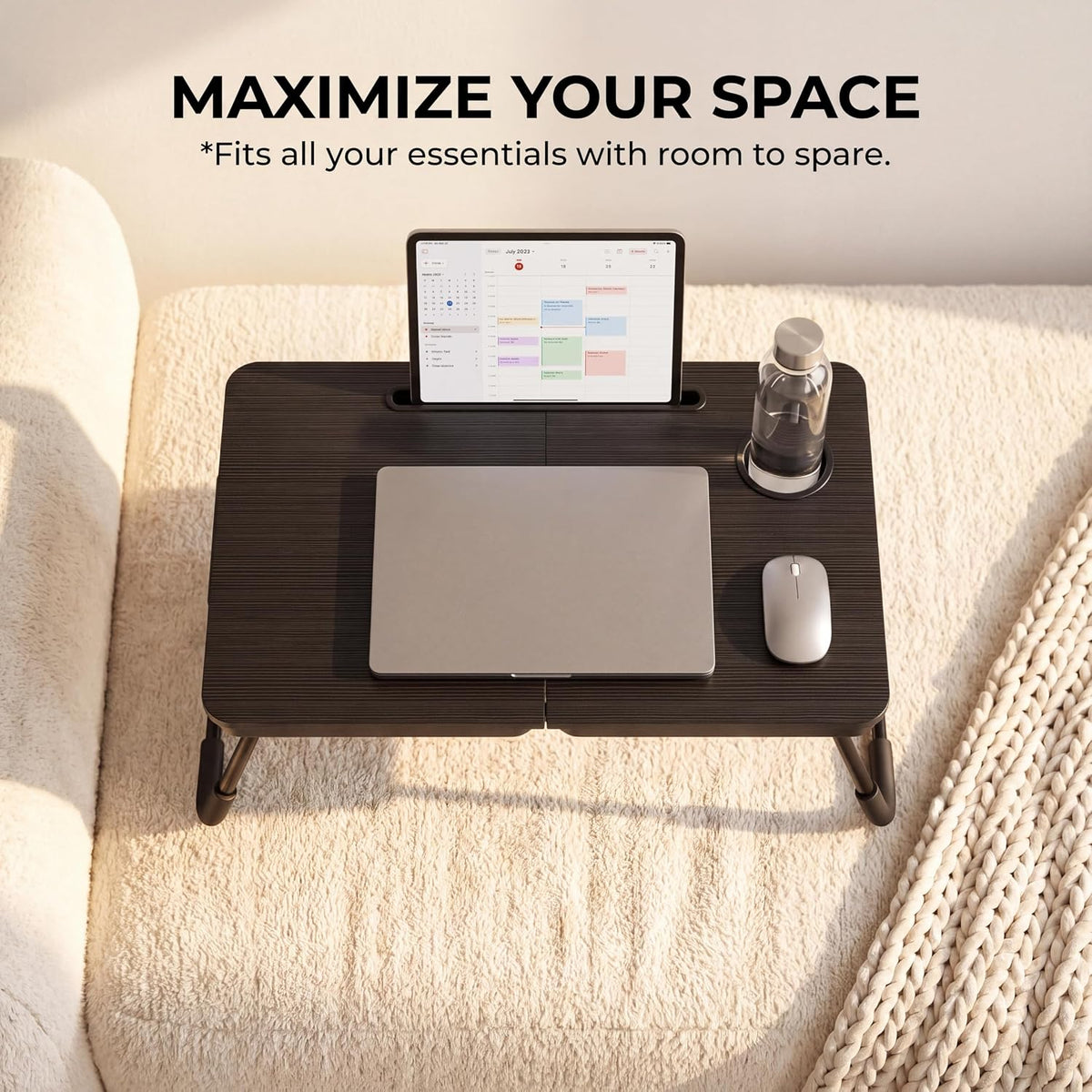 BUYIFY 23.4" Foldable Lap Desk Bed Table with Cup Holder Tray Black