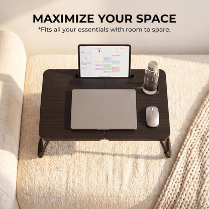 BUYIFY 23.4" Foldable Lap Desk Bed Table with Cup Holder Tray Black