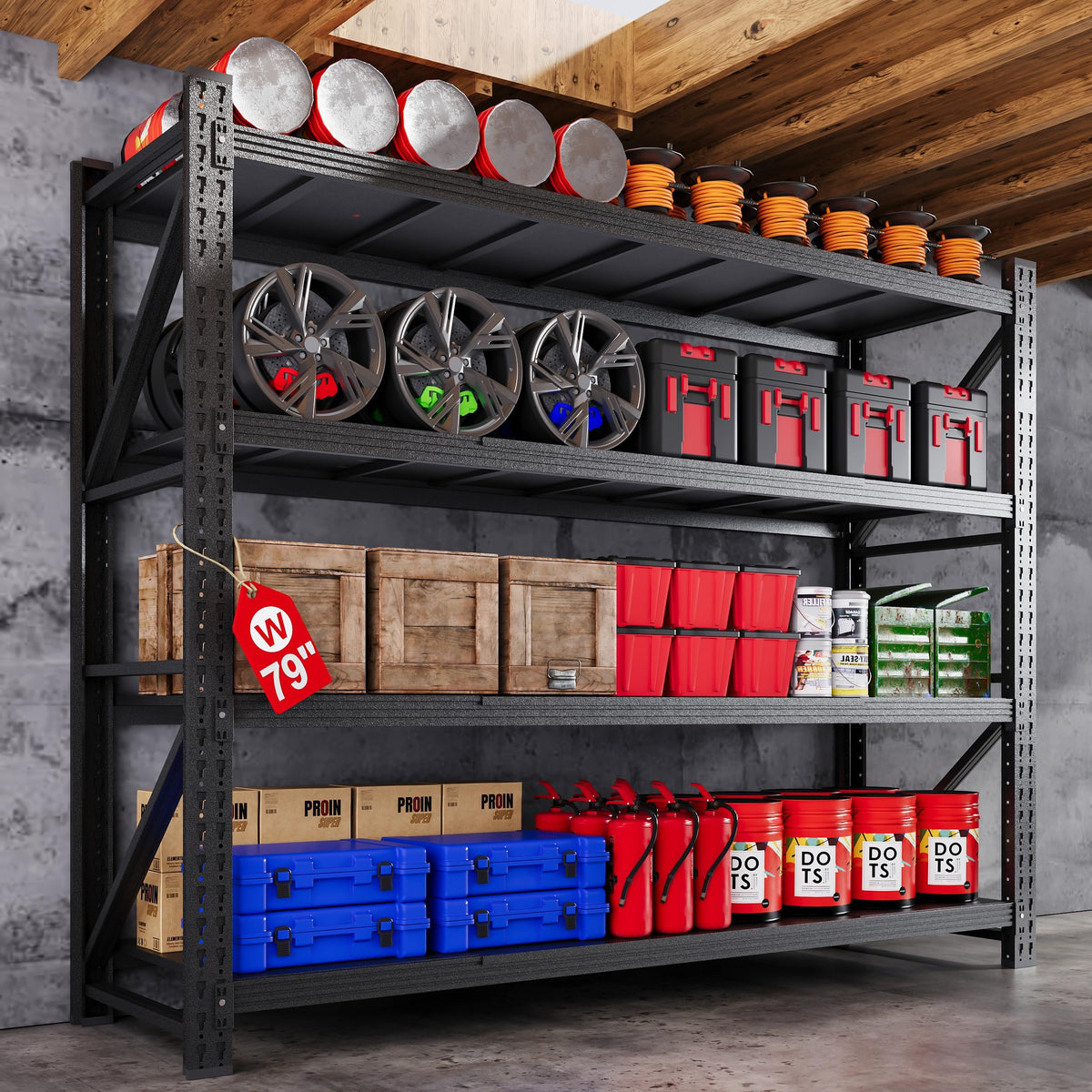 71.3” Wide Heavy Duty Metal Garage Shelving, Adjustable Storage Shelf