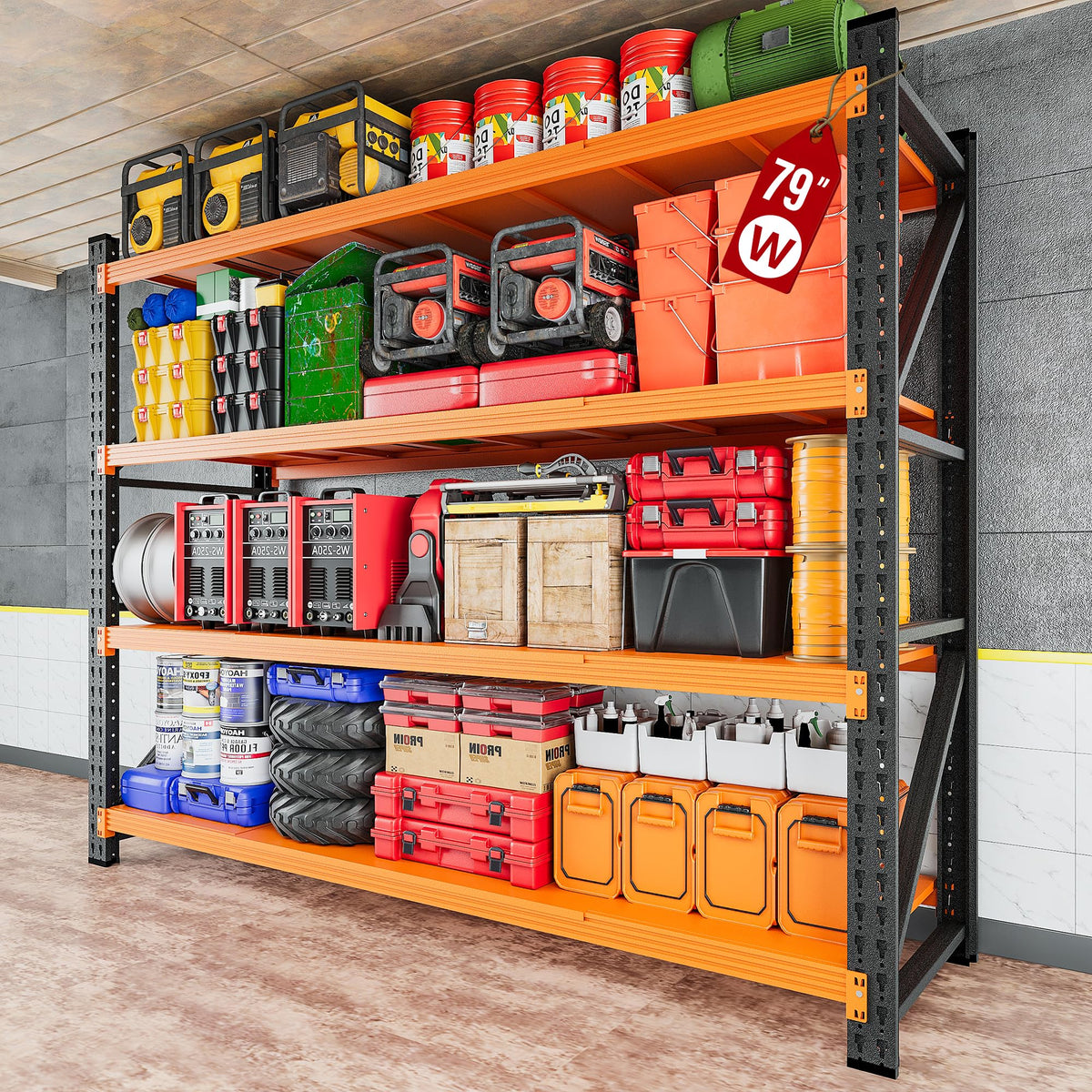 71.3" Wide Heavy Duty Garage Shelving Units,5000LBS Deep Storage Shelves,Black Metal Garage Shelves,Steel Shelf,Large Storage Rack,Industrial Shelving for Shop,Warehouse,Basement,71.3"W x 24"D x 70"H