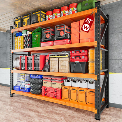 71.3" Wide Heavy Duty Garage Shelving Units,5000LBS Deep Storage Shelves,Black Metal Garage Shelves,Steel Shelf,Large Storage Rack,Industrial Shelving for Shop,Warehouse,Basement,71.3"W x 24"D x 70"H