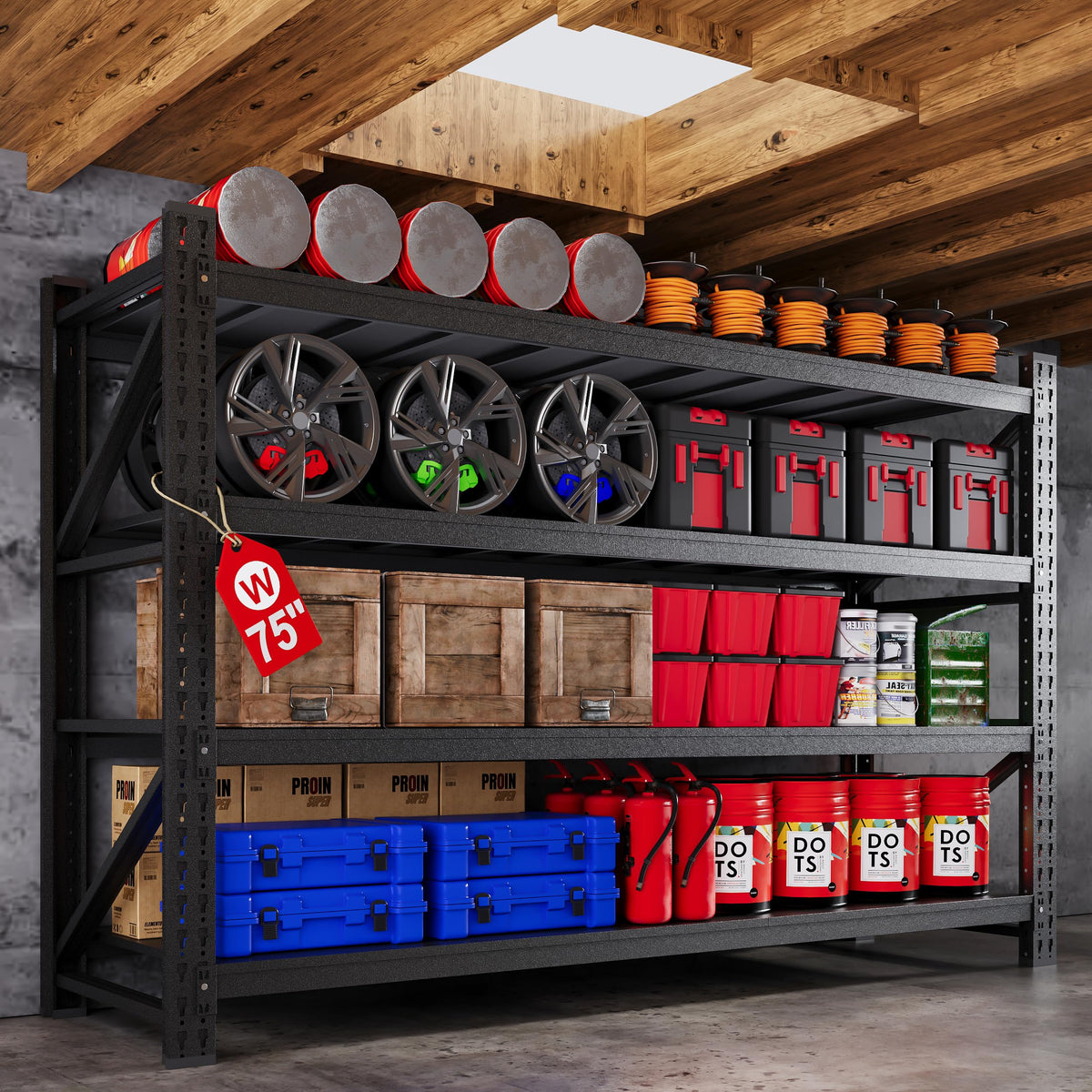 71.3” Wide Heavy Duty Metal Garage Shelving, Adjustable Storage Shelf
