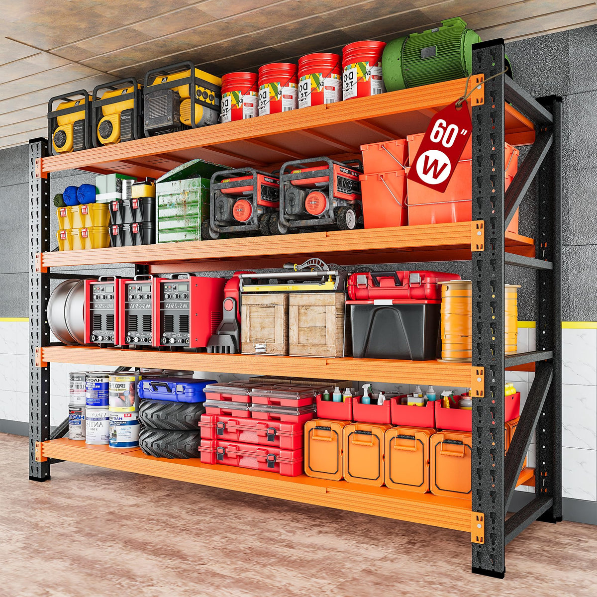 71.3" Wide Heavy Duty Garage Shelving Units,5000LBS Deep Storage Shelves,Black Metal Garage Shelves,Steel Shelf,Large Storage Rack,Industrial Shelving for Shop,Warehouse,Basement,71.3"W x 24"D x 70"H
