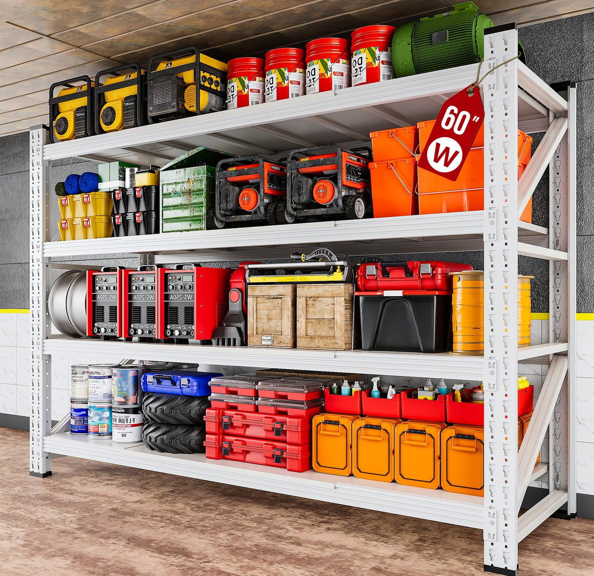 71.3" Wide Heavy Duty Garage Shelving Units,5000LBS Deep Storage Shelves,Black Metal Garage Shelves,Steel Shelf,Large Storage Rack,Industrial Shelving for Shop,Warehouse,Basement,71.3"W x 24"D x 70"H