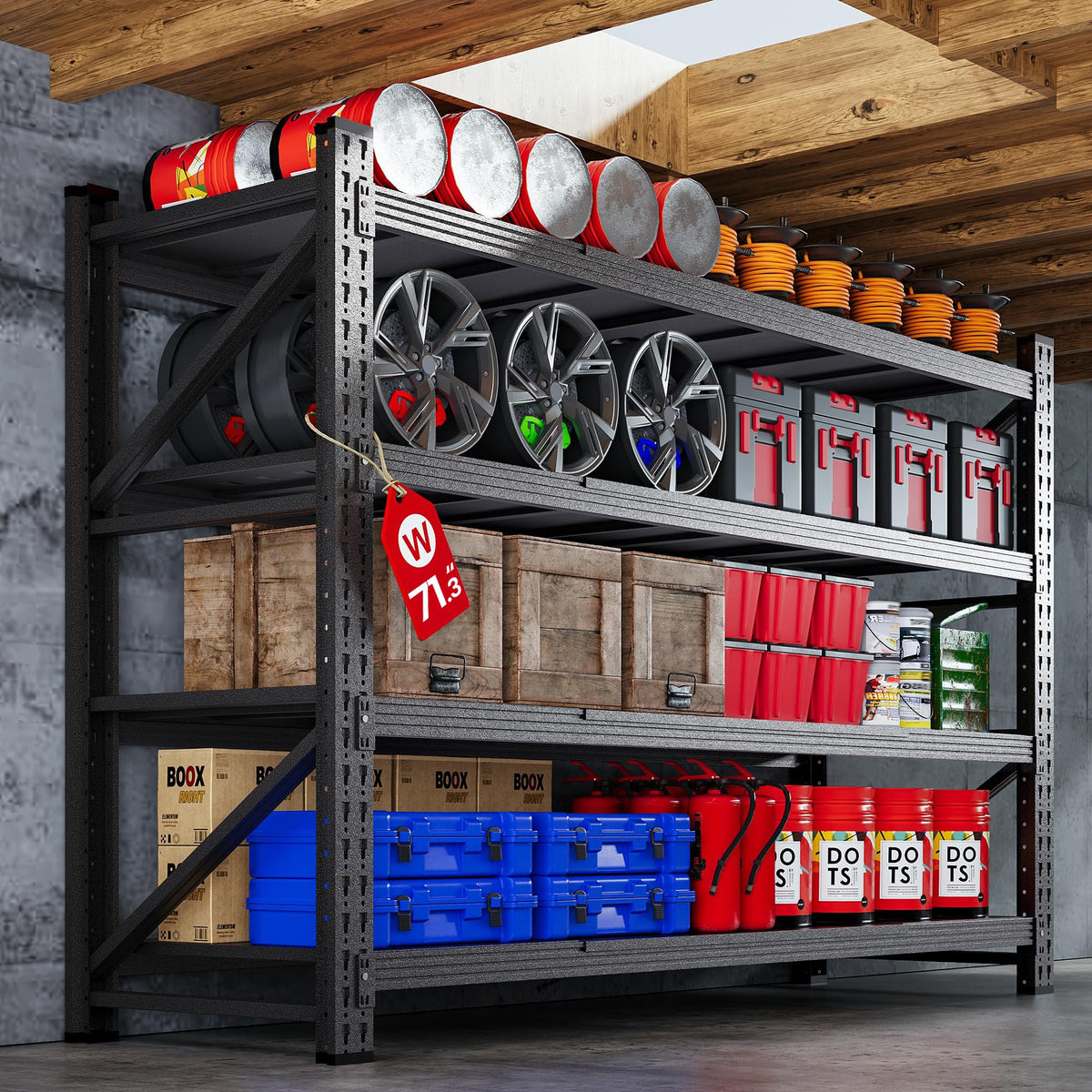 71.3” Wide Heavy Duty Metal Garage Shelving, Adjustable Storage Shelf
