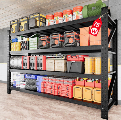 71.3" Wide Heavy Duty Garage Shelving Units,5000LBS Deep Storage Shelves,Black Metal Garage Shelves,Steel Shelf,Large Storage Rack,Industrial Shelving for Shop,Warehouse,Basement,71.3"W x 24"D x 70"H