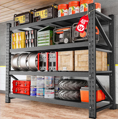 71.3" Wide Heavy Duty Garage Shelving Units,5000LBS Deep Storage Shelves,Black Metal Garage Shelves,Steel Shelf,Large Storage Rack,Industrial Shelving for Shop,Warehouse,Basement,71.3"W x 24"D x 70"H